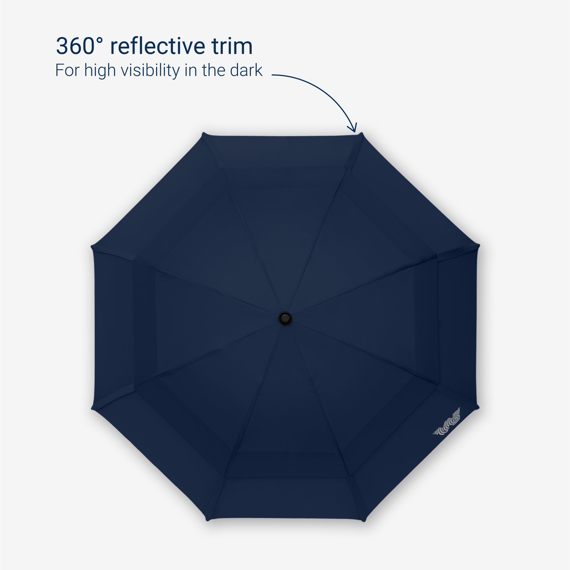 Weatherman Stick Umbrella in navy blue with 360 degree reflective trim feature.